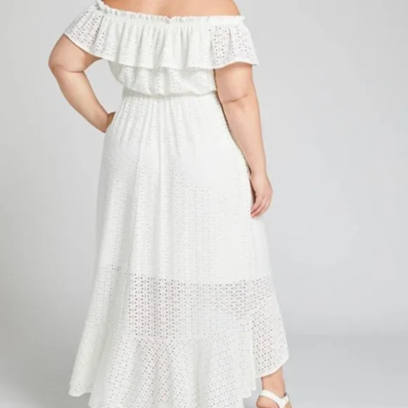 LANE BRYANT UEC Size 14/16 white cream high-low eyelet dress w/ belt - Picture 2 of 16